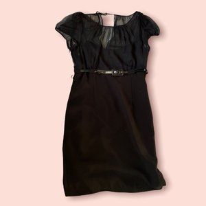 Calvin Klein Chiffon Overlay Belted Black Dress